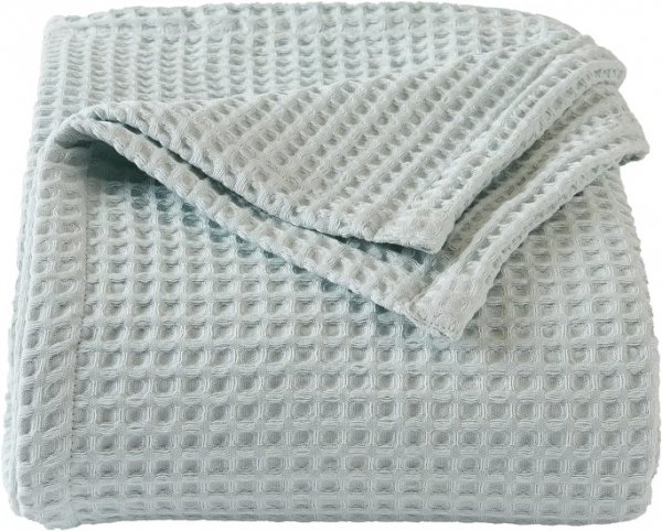100% Cotton Waffle Weave Bed Blanket | Soft, Breathable, and Lightweight Blanket for All-Season (Full/Queen, ICY Blue)