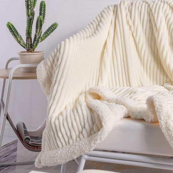 Blanket Fleece Throw – 51x63, Beige – Soft, Plush, Fluffy, Fuzzy, Warm, Cozy, Thick – Perfect for Couch, Bed, Sofa, Chair - Reversible Throw Blanket