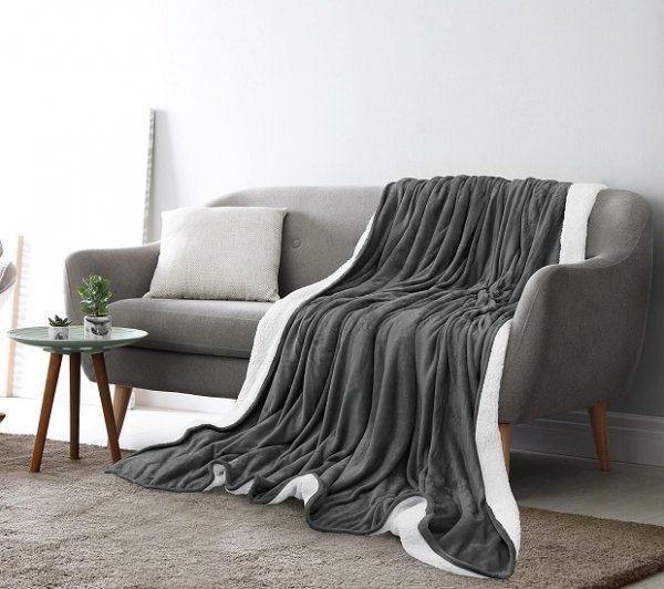 Blanket Queen Size [Grey, 90x90 Inches] Thick Warm Plush Fleece Reversible Blanket for Bed, Sofa, Couch, Camping and Travel