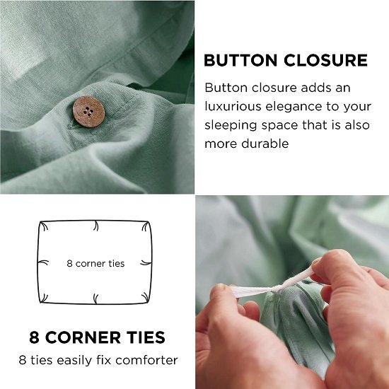 Linen Duvet Cover King - Linen Cotton Blend Duvet Cover Set, Sage Green Linen Duvet Cover, 3 Pieces, 1 Duvet Cover 104x90 Inches and 2 Pillowcases