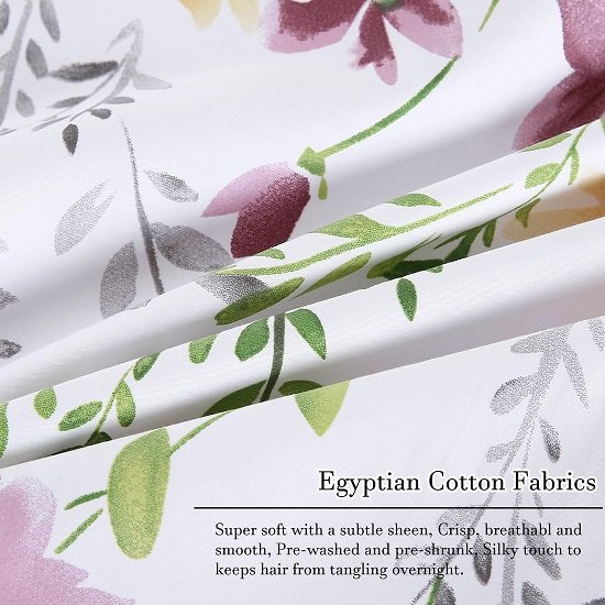 100% Cotton Pillowcases 1000 Thread Count Floral Printed Pillow Cases Set of 2 Pillow Cover (Standard Queen 20x30'', Lilac)