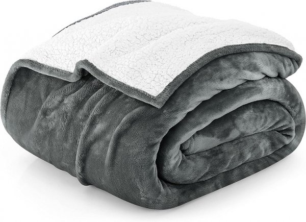 Blanket Queen Size [Grey, 90x90 Inches] Thick Warm Plush Fleece Reversible Blanket for Bed, Sofa, Couch, Camping and Travel