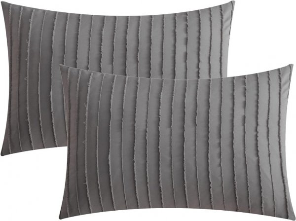 2 Pack Grey Pillowcases Queen Size, Soft Microfiber Striped Tufted Pillow Covers with Envelope Closure (Pillows are not Included)